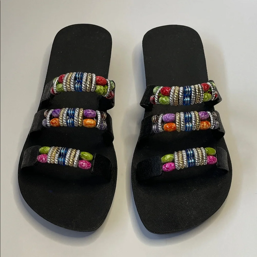 NWOT PALI Hawaii Slide Colorful Beaded Women's Sandals. Size 9. - Picture 1 of 7
